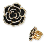 106587, ROSE FLOWER CRYSTAL RHINESTONE STRETCH RING