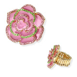 106587, ROSE FLOWER CRYSTAL RHINESTONE STRETCH RING