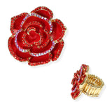 106587, ROSE FLOWER CRYSTAL RHINESTONE STRETCH RING