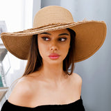 106619, FRAYED WIDE BRIM SUMMER HAT