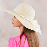 106621, PEARL BEAD WITH RHINESTONE ACCENT RIBBON BOW BAND SUMMER HAT