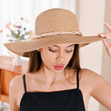 106621, PEARL BEAD WITH RHINESTONE ACCENT RIBBON BOW BAND SUMMER HAT