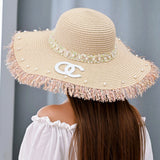 106624, PEARL ACCENT FRAYED WIDE BRIM SUMMER HAT