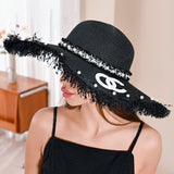 106624, PEARL ACCENT FRAYED WIDE BRIM SUMMER HAT