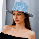 106625, DIAMOND FRAYED ACCENT DENIM FEDORA HAT