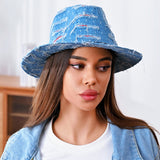 106627, DISTRESSED ACCENT DENIM FEDORA HAT