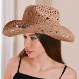 106629, CRYSTAL RHINESTONE BAND ACCENT WESTERN STRAW COWBOY HAT