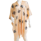 106631, BLACK ROSE ACCENT MESH FRINGED COVER UP