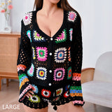 106632, MULTI COLOR GEOMETRIC PATTERN CROCHET CARDIGAN