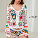 106632, MULTI COLOR GEOMETRIC PATTERN CROCHET CARDIGAN