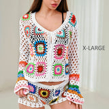 106632, MULTI COLOR GEOMETRIC PATTERN CROCHET CARDIGAN