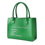 106637, I SPEAK FLUENT FRENCH, FAUX LEATHER TOTE BAG