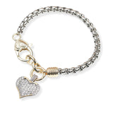 106642, 14K GOLD PLATED, HEART PAVE CUBIC ZIRCONIA CHARM DESIGNER INSPIRED BRACELET