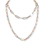 106657, 14K GOLD PLATED, 36" PAPER CLIP CHAIN DESIGNER INSPIRED LONG NECKLACE