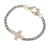 106661, 14K GOLD PLATED, CROSS MICRO PAVE CUBIC ZIRCONIA DESIGNER INSPIRED BRACELET
