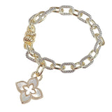 106665, 14K GOLD PLATED, FLOWER CLOVER CHARM DESIGNER INSPIRED MAGNETIC BRACELET