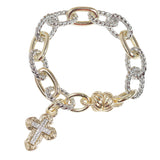 106666, 14K GOLD PLATED, CROSS PAVE CUBIC ZIRCONIA ACCENT DESIGNER INSPIRED MAGNETIC BRACELET