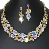 106679, FLOWER THEMED TEARDROP ACCENT RHINESTONE EVENING NECKLACE SET