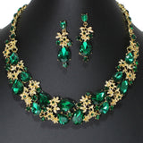 106679, FLOWER THEMED TEARDROP ACCENT RHINESTONE EVENING NECKLACE SET
