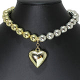 106683, BUBBLE HEART CHARM BEADED CHOKER NECKLACE
