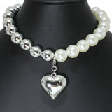 106683, BUBBLE HEART CHARM BEADED CHOKER NECKLACE