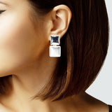 106694, SQUARE GEOMETRIC METAL DANGLE EARRING