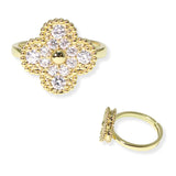 106696, GOLD PLATED, CLOVER CUBIC ZIRCONIA ADJUSTABLE DESIGNER INSPIRED RING