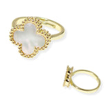 106697, GOLD PLATED, MOTHER OF PEARL CLOVER ADJUSTABLE DESIGNER INSPIRED RING