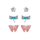 106707, GARDEN THEMED, FLOWER, BUTTERFLY, DRAGONFLY STUD EARRING SET