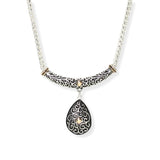 106712, TEARDROP CHARM FILIGREE ENGRAVED ACCENT NECKLACE