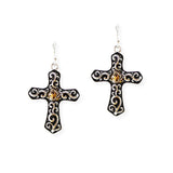 106715, CROSS FILIGREE ENGRAVED DANGLE EARRING