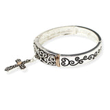 106717, CROSS FILIGREE ENGRAVED CHARM STRETCH BRACELET