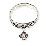 106718, CLOVER FILIGREE ENGRAVED CHARM STRETCH BRACELET