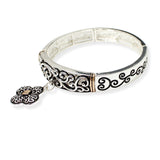 106718, CLOVER FILIGREE ENGRAVED CHARM STRETCH BRACELET