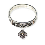 106718, CLOVER FILIGREE ENGRAVED CHARM STRETCH BRACELET