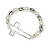 106719, CUTOUT PAVE CROSS PEARL, BEADED STRETCH BRACELET