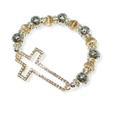 106720, CUTOUT PAVE CROSS BEADED STRETCH BRACELET