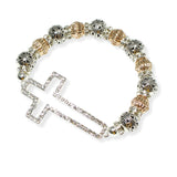 106720, CUTOUT PAVE CROSS BEADED STRETCH BRACELET