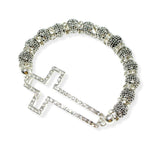 106721, CUTOUT PAVE CROSS BEADED STRETCH BRACELET