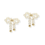 106736, RIBBON BOW PEARL BEADED STUD EARRING