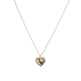 106741, GOLD DIPPED, BRASS, DAINTY HEART PAVE CUBIC ZIRCONIA ACCENT PENDANT NECKLACE