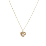 106744, GOLD DIPPED, BRASS, DAINTY GEOMETRIC CUT HEART PAVE CUBIC ZIRCONIA ACCENT PENDANT NECKLACE