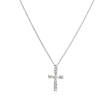106746, RHODIUM DIPPED, DAINTY CROSS CUBIC ZIRCONIA ACCENT PENDANT NECKLACE