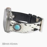106753, 38MM-41MM, WESTERN TURQUOISE ACCENT FURRY COW LEATHER APPLE WATCH BAND