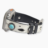 106753, 42MM-45MM, WESTERN TURQUOISE ACCENT FURRY COW LEATHER APPLE WATCH BAND
