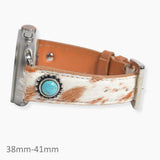 106753, 38MM-41MM, WESTERN TURQUOISE ACCENT FURRY COW LEATHER APPLE WATCH BAND