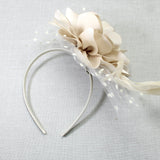 106759, POLKA DOT ACCENT PEARL FLOWER MESH FASCINATOR HEADBAND