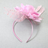 106759, POLKA DOT ACCENT PEARL FLOWER MESH FASCINATOR HEADBAND
