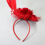 106759, POLKA DOT ACCENT PEARL FLOWER MESH FASCINATOR HEADBAND