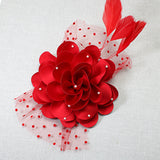 106759, POLKA DOT ACCENT PEARL FLOWER MESH FASCINATOR HEADBAND